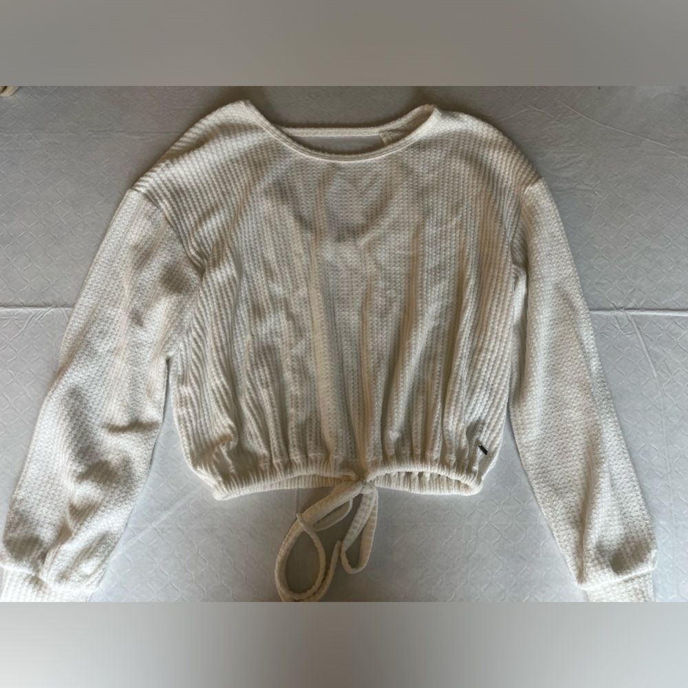 Hollister Open-Back White Boyfriend Tie Front Waffle Top